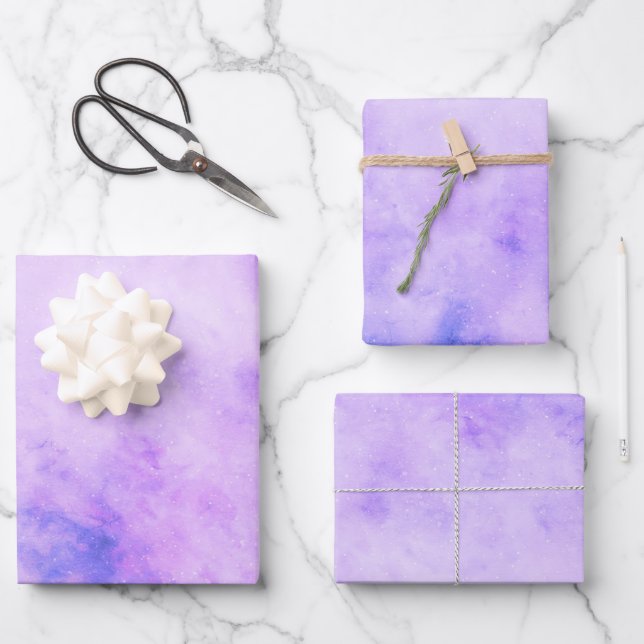 Feuille De Papier Cadeau Aquarelle violette et bleu Galaxie (Recto)