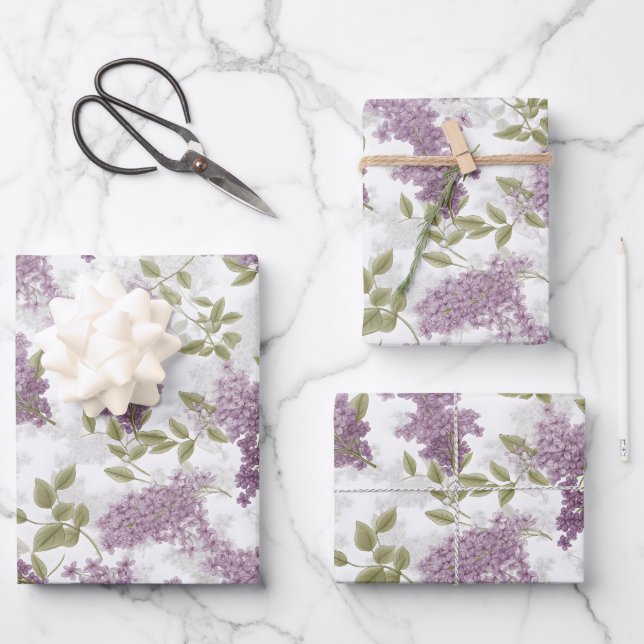 Feuille De Papier Cadeau Aquarelle violette Lilac Floral (Recto)