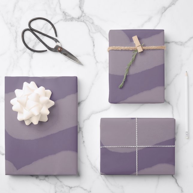 Feuille De Papier Cadeau Aquarelle violette moderne rayures vacances (Recto)