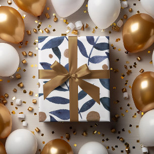 Feuille De Papier Cadeau Aquarelles et baies - indigo et beige