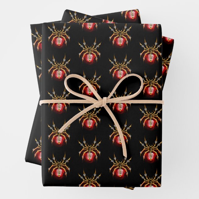 Feuille De Papier Cadeau Araignée en vapeur noire (En situation)