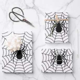 Feuille De Papier Cadeau Araignée noire et blanche sur le motif Halloween w