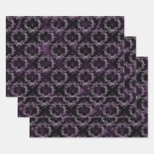 Feuille De Papier Cadeau Araignées en cadres ornés sur violet