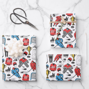 Feuille De Papier Cadeau Arbitre de hockey Joueurs Patinoire Motif