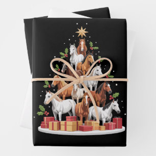 Feuille De Papier Cadeau Arbre à chevaux de Noël Chevaux Cadeaux de Noël