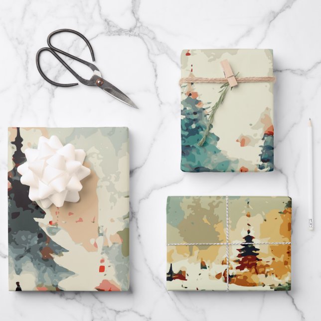 Feuille De Papier Cadeau Arbre de Noël Abstrait set 2 (Recto)