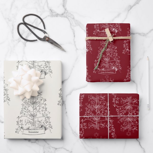 Feuille De Papier Cadeau Arbre de Noël allemand (Recto)