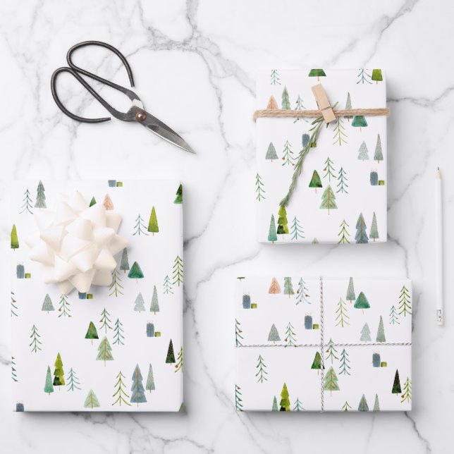 Feuille De Papier Cadeau Arbre de Noël Aquarelle (Recto)