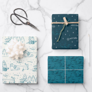 Feuille De Papier Cadeau Arbre de Noël bleu nuages de tir Star Holiday