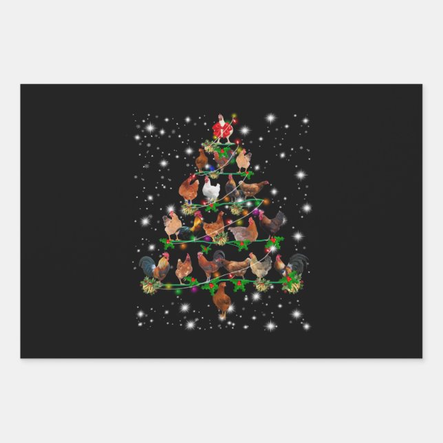 Feuille De Papier Cadeau Arbre De Noël De Poulet Couvert De Flamme De Feu (Devant)