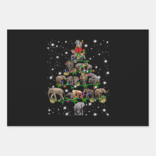 Feuille De Papier Cadeau Arbre De Noël Des Éléphants Couvert De Flamme D