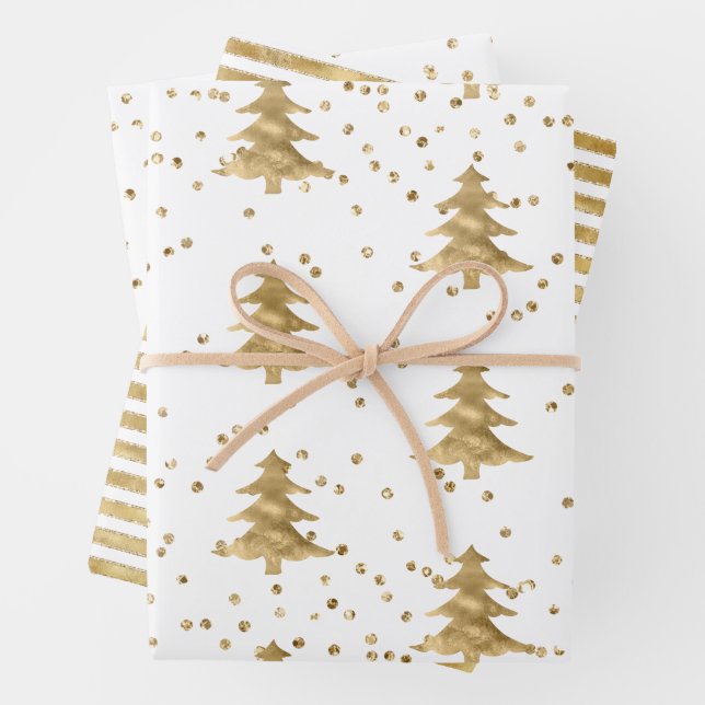 Feuille De Papier Cadeau Arbre de Noël en or blanc éclaboussure (En situation)