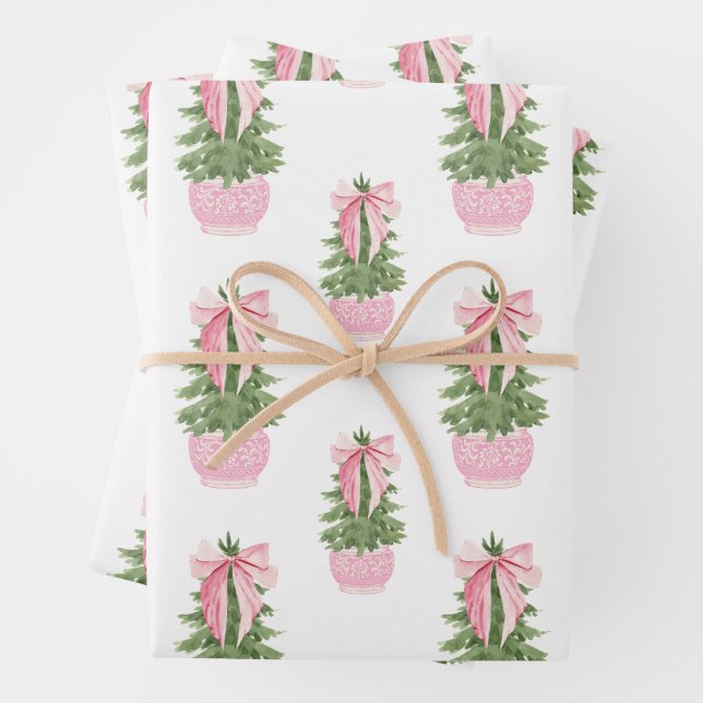 Feuille De Papier Cadeau Arbre de Noël en pot rose (En situation)