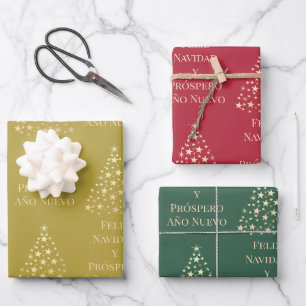 Feuille De Papier Cadeau Arbre de Noël Feliz Navidad y Prospero Año Nuevo