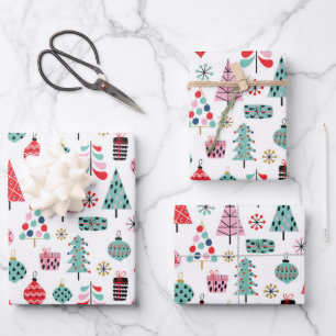 Feuille De Papier Cadeau Arbre de Noël festif   Motif de vacances Whimsical