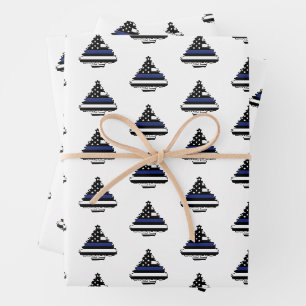 Feuille De Papier Cadeau Arbre de Noël mince Ligne bleue