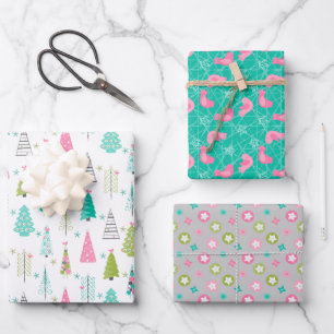 Feuille De Papier Cadeau Arbre de Noël minimaliste moderne Ensemble rose Tu