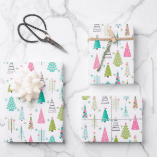 Feuille De Papier Cadeau Arbre de Noël minimaliste moderne rose Turquoise