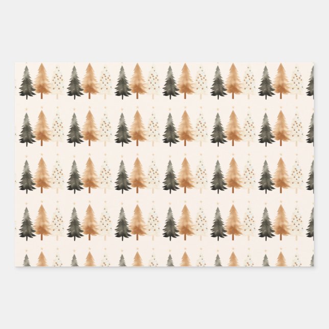Feuille De Papier Cadeau Arbre de Noël Neutre Forêt d'hiver (Devant)