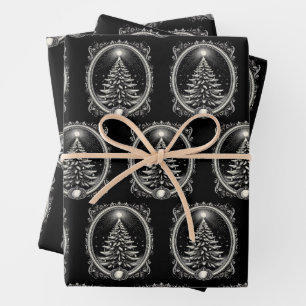 Feuille De Papier Cadeau Arbre de Noël noir Vintage