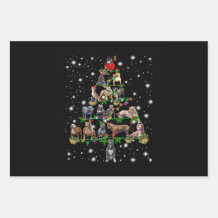 Feuille De Papier Cadeau Arbre De Noël Pitbull Couvert De Flamme De Feu