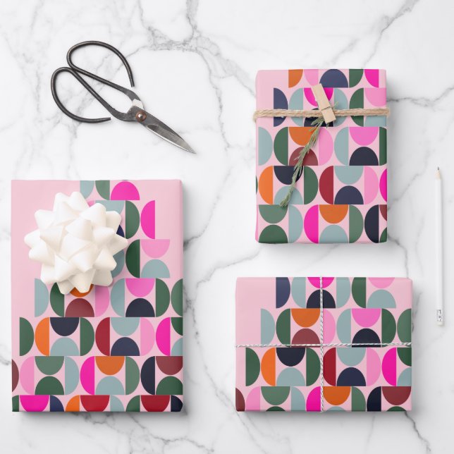 Feuille De Papier Cadeau Arbre de Noël rose (Recto)