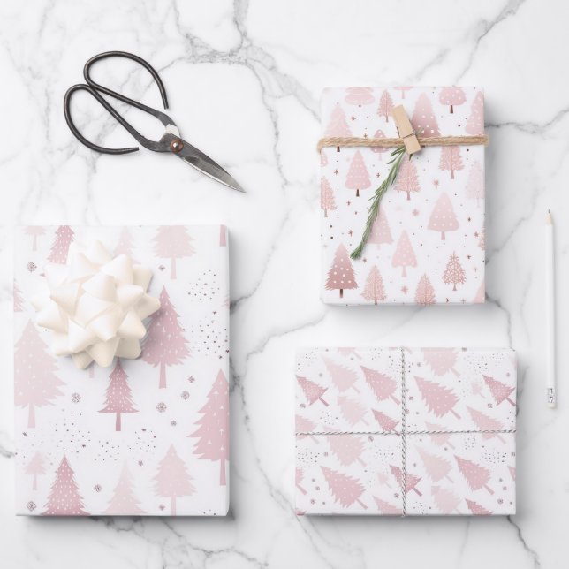Feuille De Papier Cadeau Arbre de Noël rose pastel (Recto)