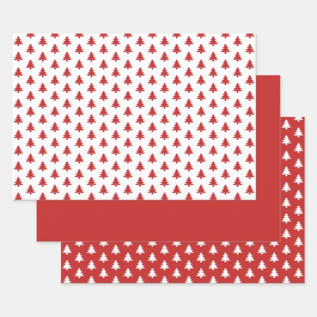 Feuille De Papier Cadeau Arbre de Noël rouge/blanc Motif emblématique (Lot)