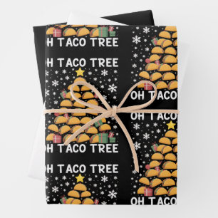 Feuille De Papier Cadeau Arbre de Noël Tacos Drôle Xmas Foodie Mexicain 
