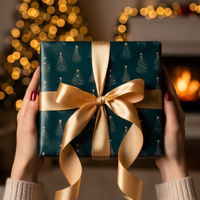 Feuille De Papier Cadeau Arbre de Noël vert et or (Créateur téléchargé)