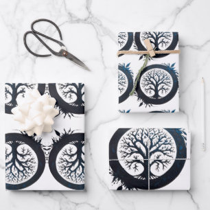 Feuille De Papier Cadeau Arbre de vie en bleu