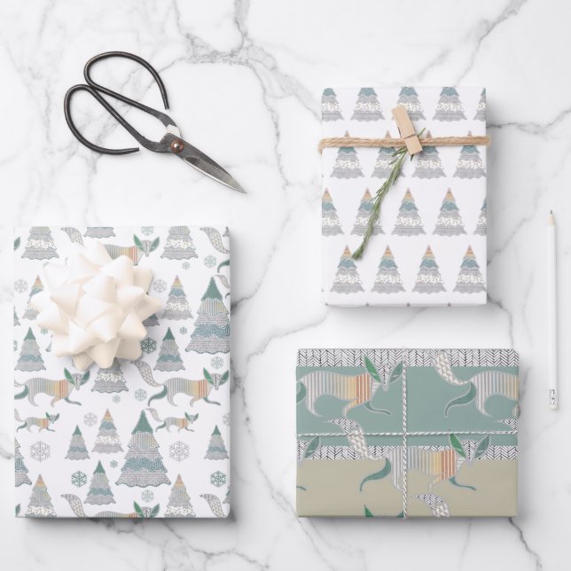 Feuille De Papier Cadeau Arbre d'hiver de Noël (Recto)