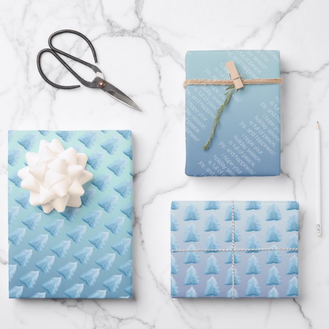 Feuille De Papier Cadeau Arbre nordique en argent bleu (Recto)