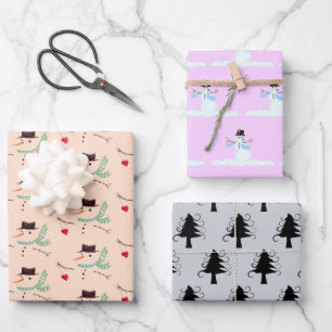 Feuille De Papier Cadeau Arbres à neige Couleurs de Noël non conventionnell