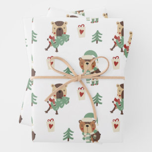 Feuille De Papier Cadeau Arbres adorables Teddy Bear Noël