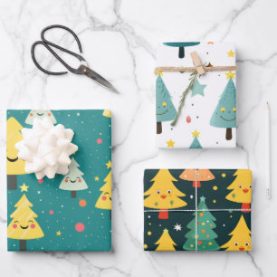Feuille De Papier Cadeau Arbres de Noël amusants