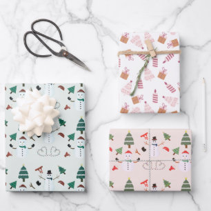 Feuille De Papier Cadeau Arbres de Noël Chandelles des neiges Présents Noël