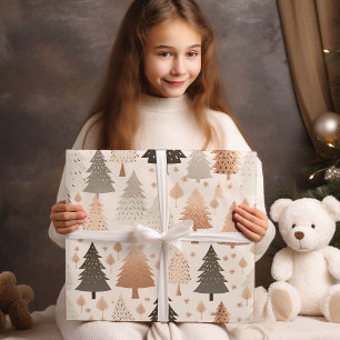 Feuille De Papier Cadeau Arbres de Noël en or rose Rose métallique