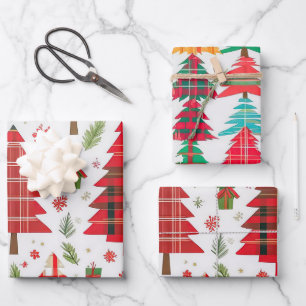 Feuille De Papier Cadeau Arbres de Noël lunaires Plaid Motif