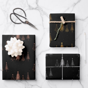 Feuille De Papier Cadeau Arbres de Noël métalliques Noir