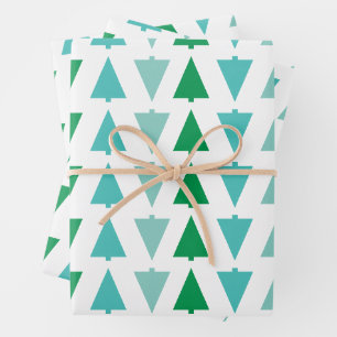 Feuille De Papier Cadeau Arbres de Noël modernes Aqua Motif de vacances