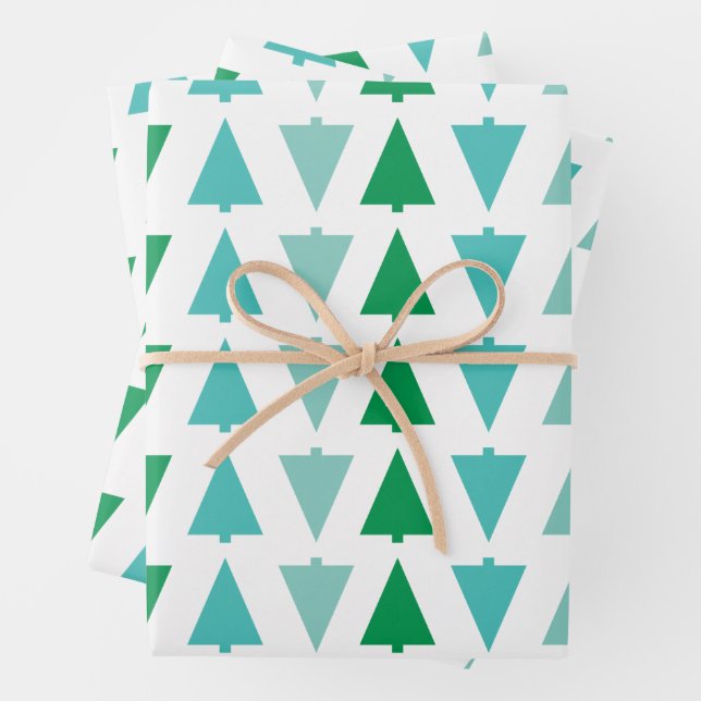Feuille De Papier Cadeau Arbres de Noël modernes Aqua Motif de vacances (En situation)