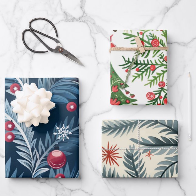 Feuille De Papier Cadeau Arbres de Noël motif (Recto)