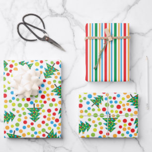 Feuille De Papier Cadeau Arbres de Noël, Pois et tripes