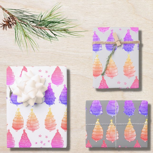 Feuille De Papier Cadeau Arbres de Noël rose pourpre (Créateur téléchargé)