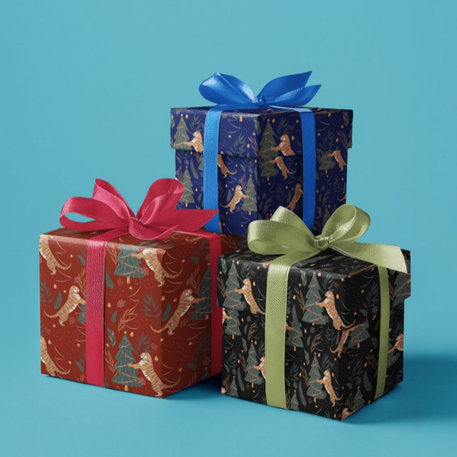 Feuille De Papier Cadeau Arbres de Noël & tigres motif personnalisé arrière (Créateur téléchargé)