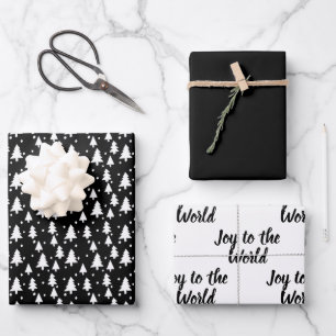 Feuille De Papier Cadeau Arbres d'hiver Black White Neige Joie au monde