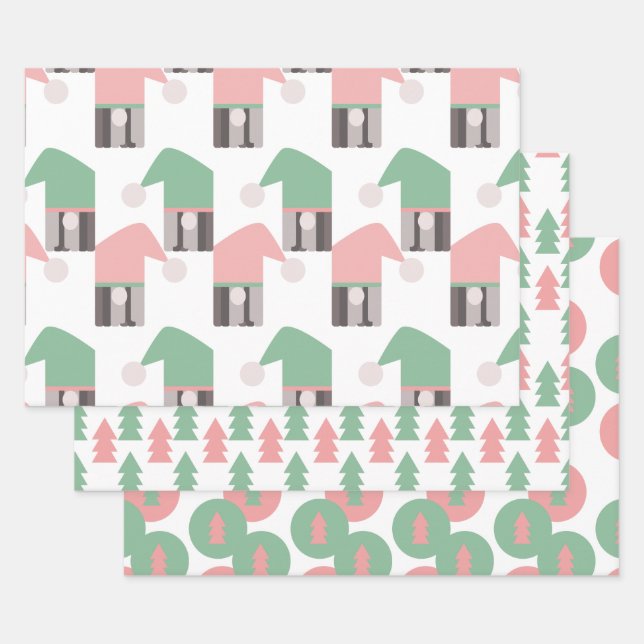 Feuille De Papier Cadeau Arbres et ornements de Noël roses (Lot)