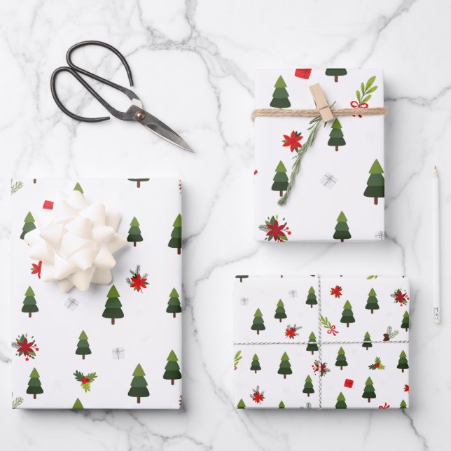 Feuille De Papier Cadeau Arbres et vaches de Noël (Recto)