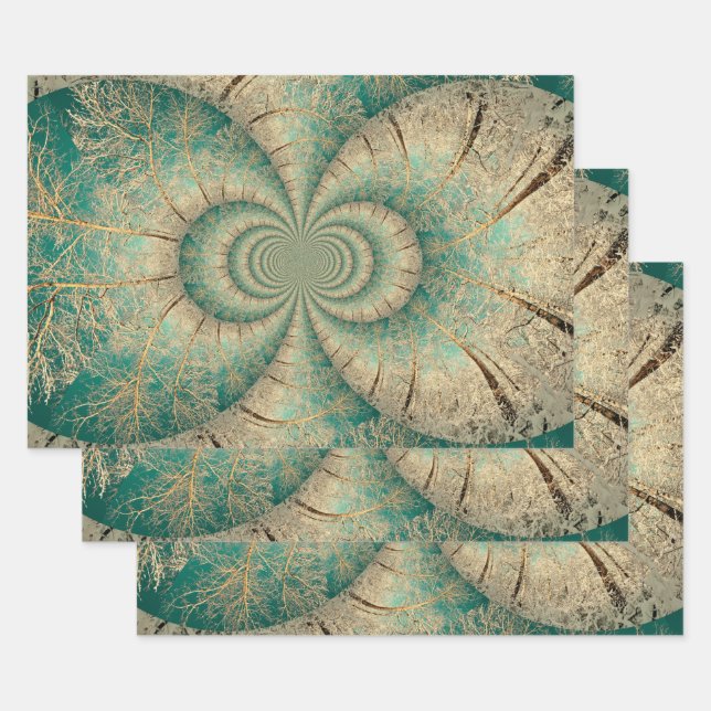 Feuille De Papier Cadeau Arbres forestiers Vert hiver Brown Bois (Lot)